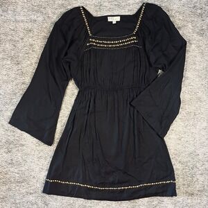 HJ Too by Hannah Jo Dress Women S Black‎ Beaded Bell Sleeve Boho Mini Ethereal